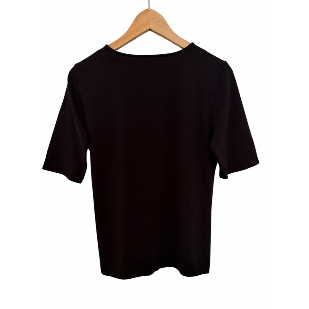 Magaschoni Women Black Pima Cotton Modal Short Slv Round NeckTee Top Sz S Casual